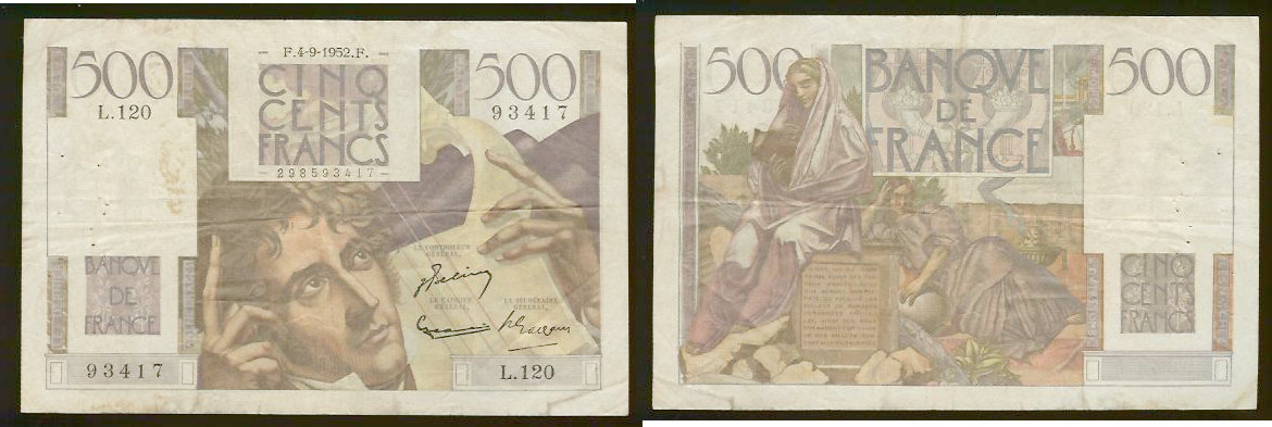 500 Francs CHATEAUBRIAND FRANCE 1952 TB+